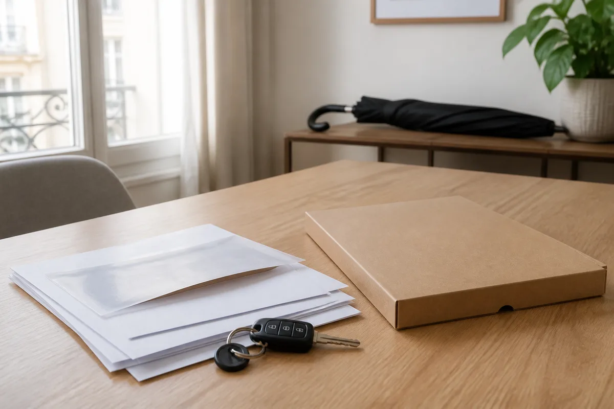 Documents administratifs et clés de voiture posés sur une table