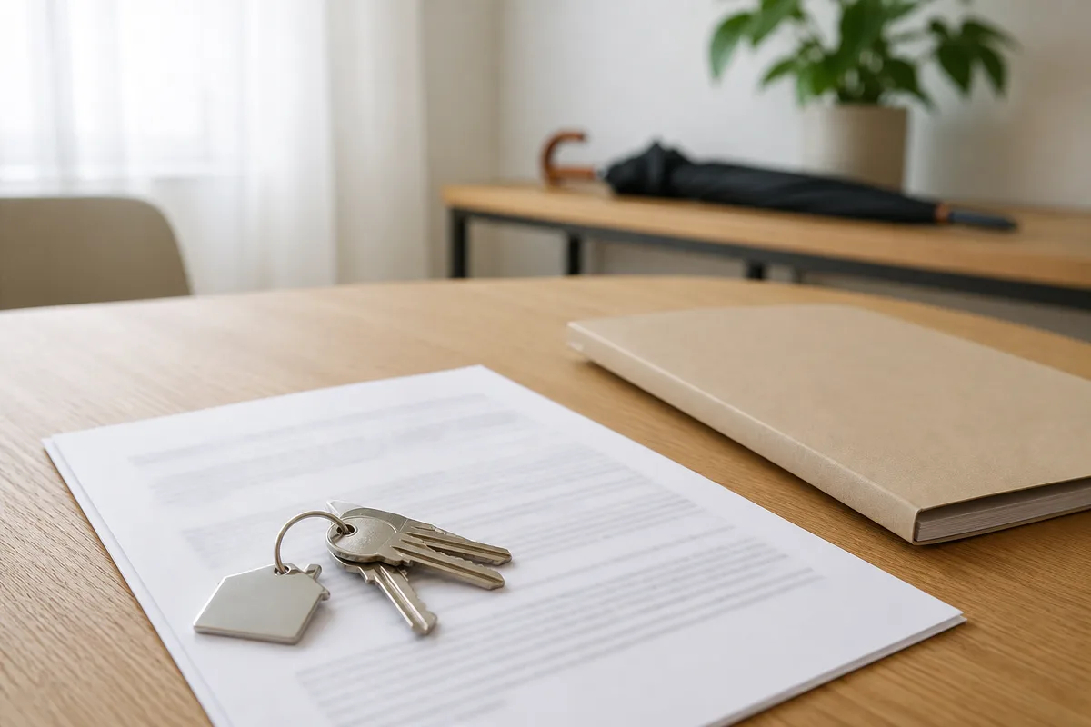 Trousseau de clés posé sur un contrat de location