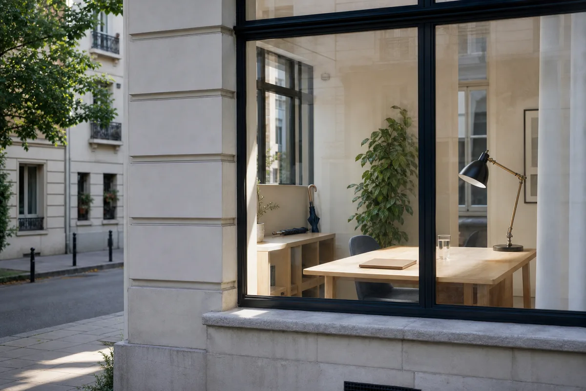 Immeuble d&rsquo;habitation vu depuis la rue par temps clair